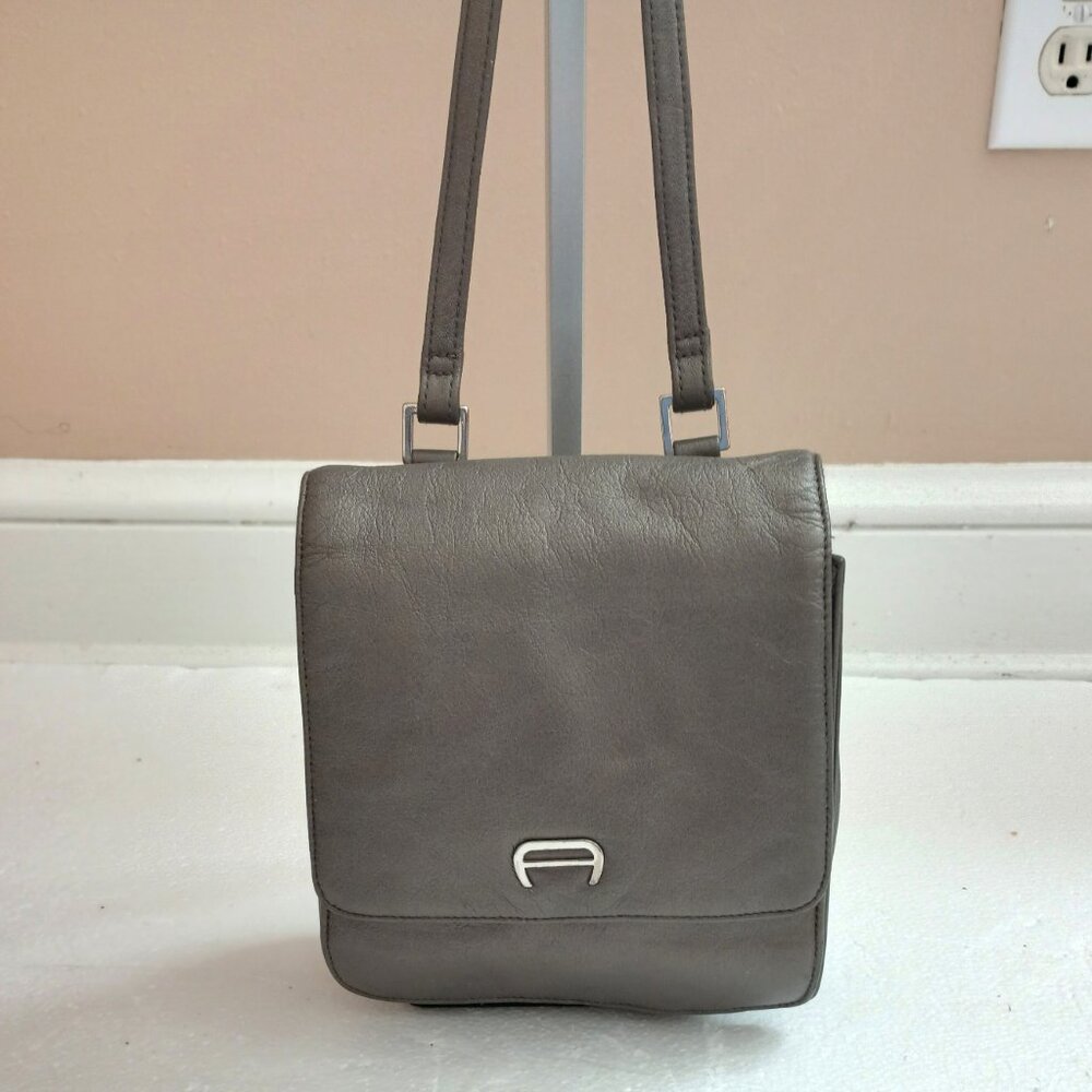 Etienne Aigner Flap Over Crossbody Small Vintage Gray/Silver Leather Handbag